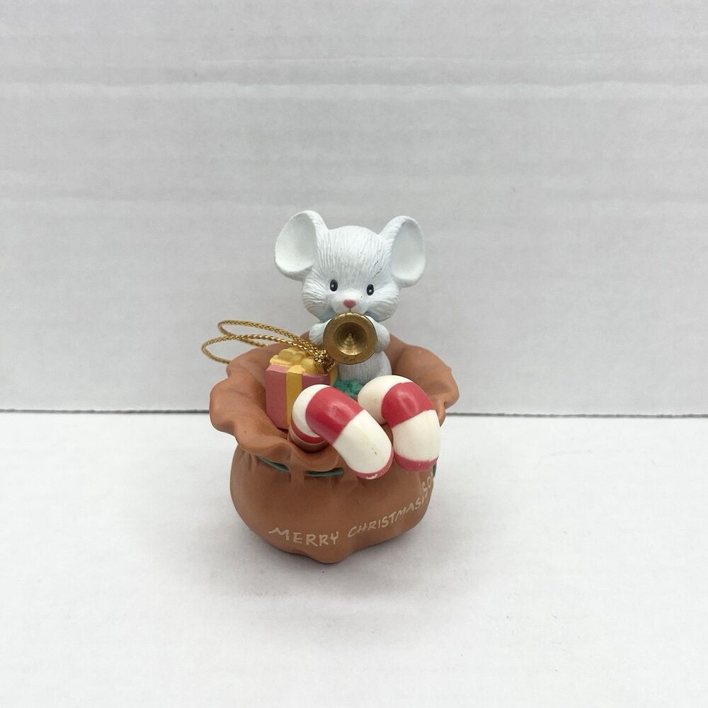 Lustre Fame 1992 Mouse in Santa's Bag of Presents Christmas Son Ornament